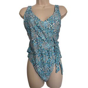 Helen Jon Wrap One Piece Size XL Montrose NWT Adjustable Blue White Print $194